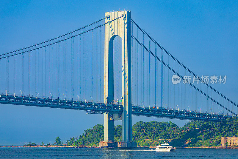 Verrazano-Narrows Bridge and New York Harbor in the Morning, New York City, USA.